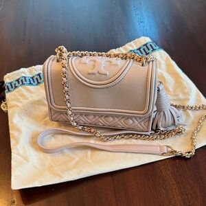 Tory Burch Mini Fleming Convertible Cream Crossbody Bag